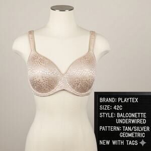 Playtex Secrets 42C Bra Tan Underwire Balconette Shapes Supports 4823